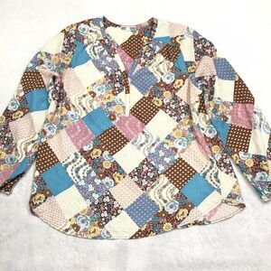 PLEIONE Anthropologie Tunic Top Women L Silky Quilt Print Floral Boho Festival